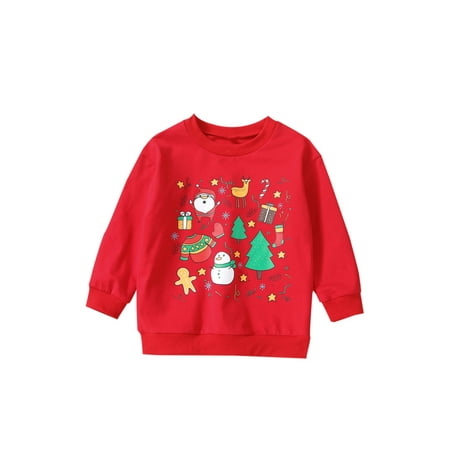 

Qiylii Unisex Kid Christmas Sweatshirt Long Sleeve O-Neck Santa Cartoon Tops