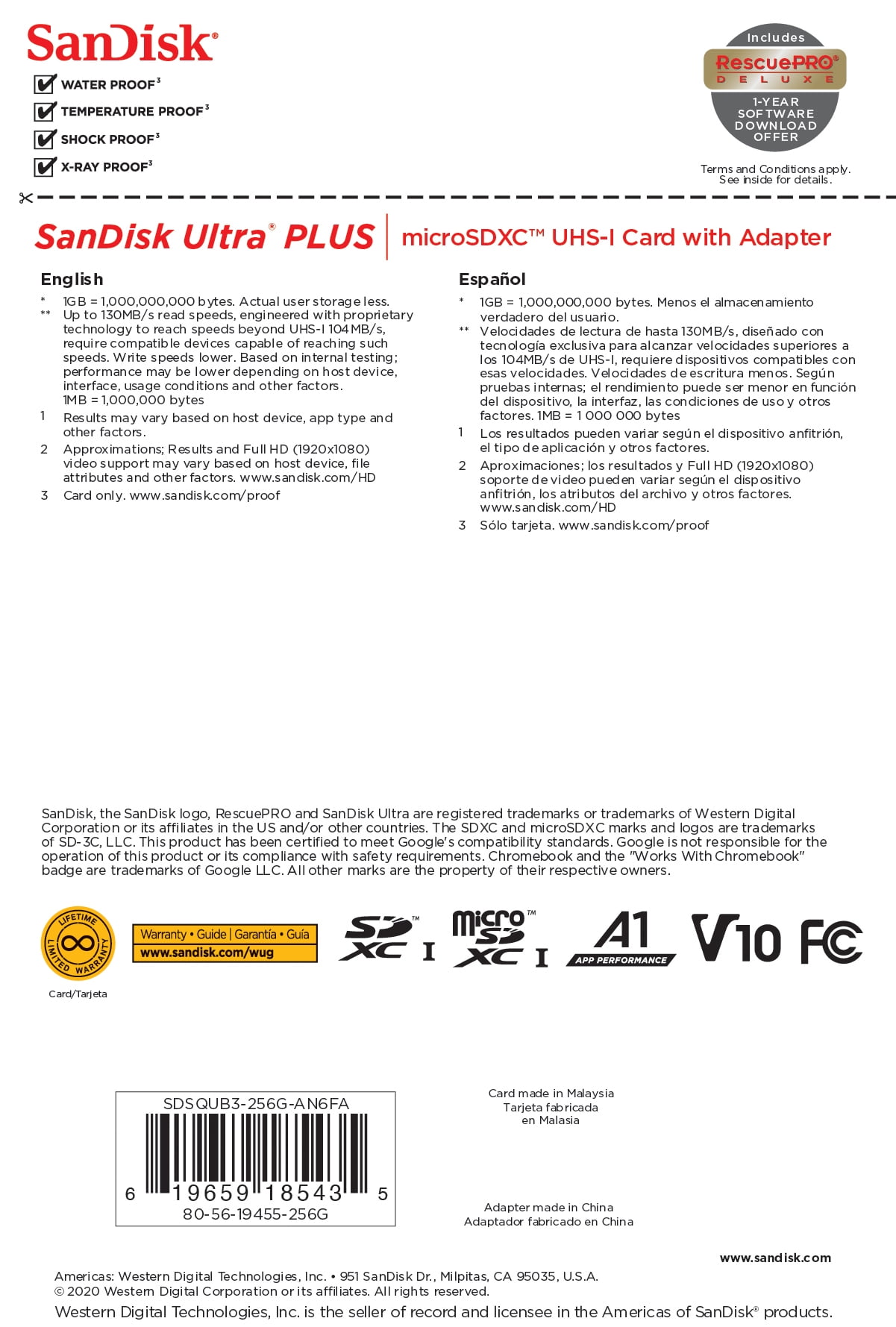 Carte mémoire SanDisk 256 Go Ultram ( Pas Original) –