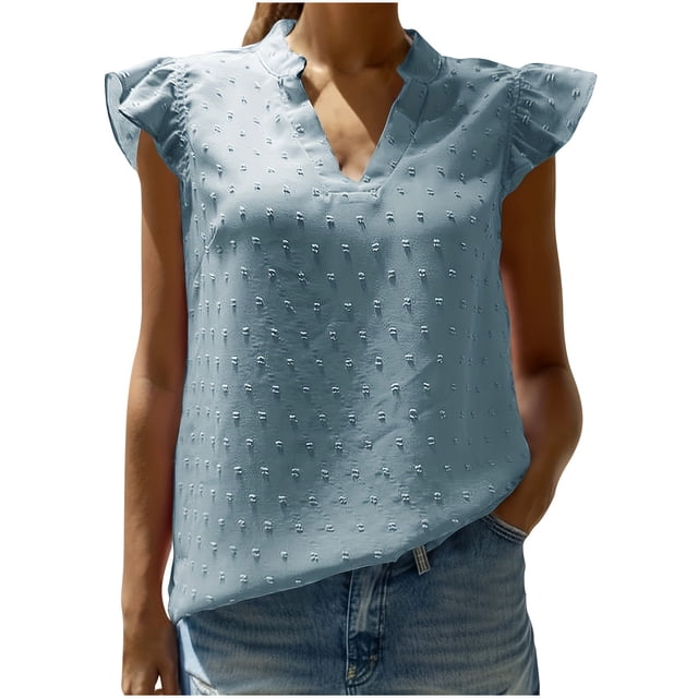 Timegard Beach Tank Tops for Women Ruffle Cap Sleeve V-Neck Mesh Flowy Summer Casual Loose Shirt Top