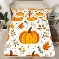 thumbnail image 2 of Manfei Orange Pumpkin Twin Sheet Sets,Rustic Farmhouse Cabin Twin Fitted Sheet,Thanksgiving Day Flat Sheet,Lightweight Room Decoration,3-Piece, 2 of 7