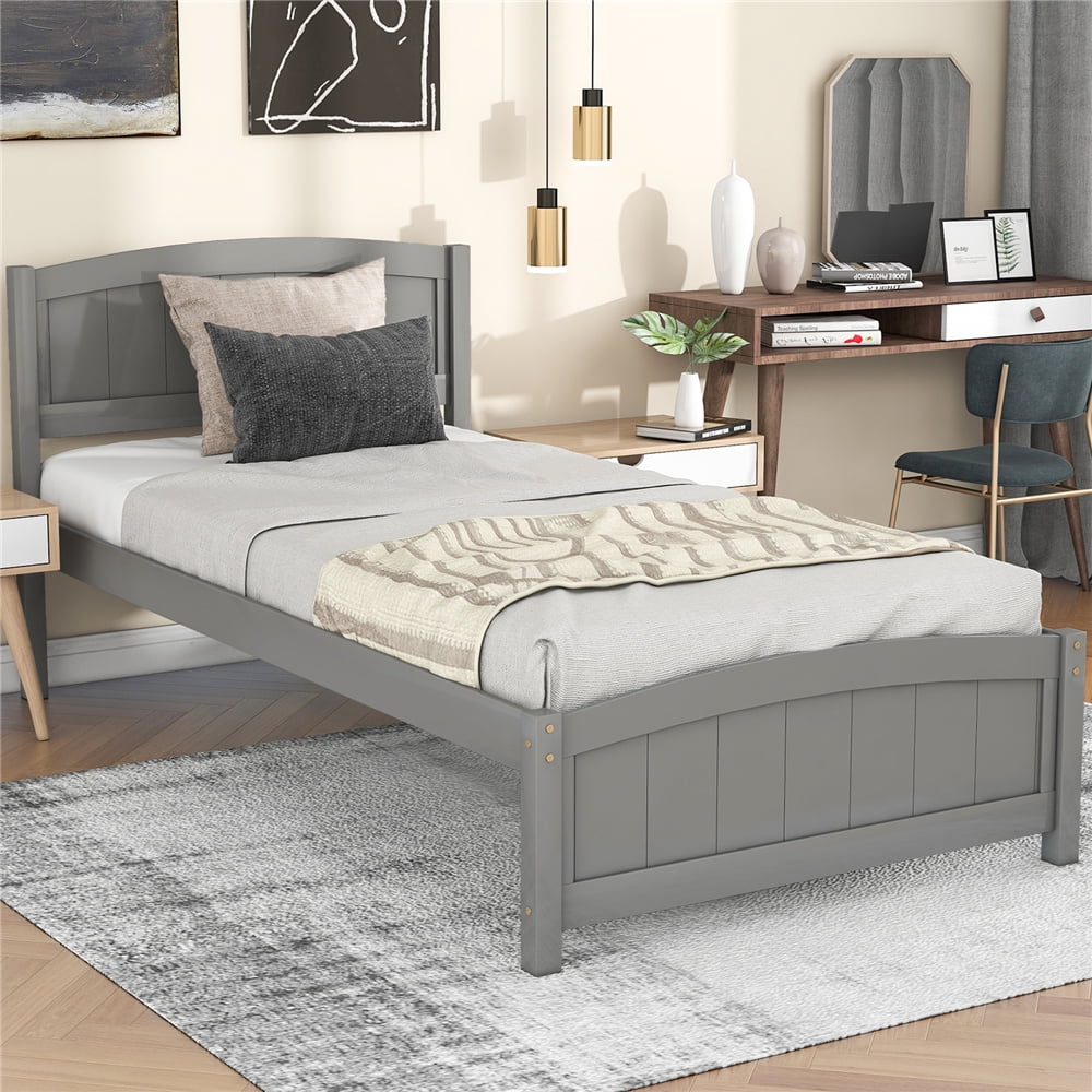 Twin Bed Frame for Kids, Grey Twin Platform Bed Frame with Headboard