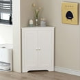 thumbnail image 2 of Floor Corner Cabinet with 2 Doors and Adjustable Shelves, Freestanding Narrow Cabinet Organizer, Corner Storage Cabinets for Bathroom, Kitchen, Living Room, or Bedroom, White, 2 of 12