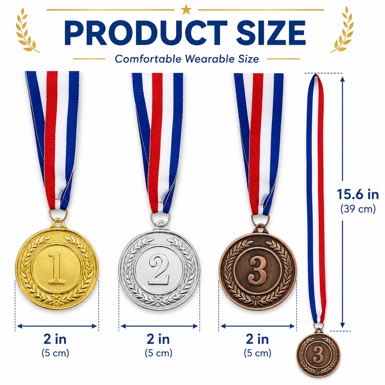 Gold Silver Bronze Award Medals, 1st 2nd 3rd Award Medals Metal Winner Medals Prizes for Sports, Competitions, Olympic Style 2 Inches 24 Pieces