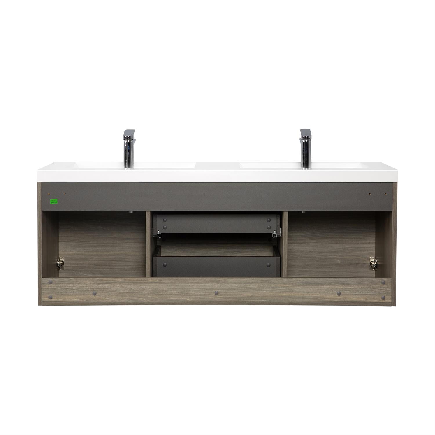 Demi Bonn 60" Floating Bathroom Vanity with Sink, Double Resin Top Basin and 2 Soft Close Drawers, 2 Storage Cabinet, Faucets and Drains Not Included, Gray