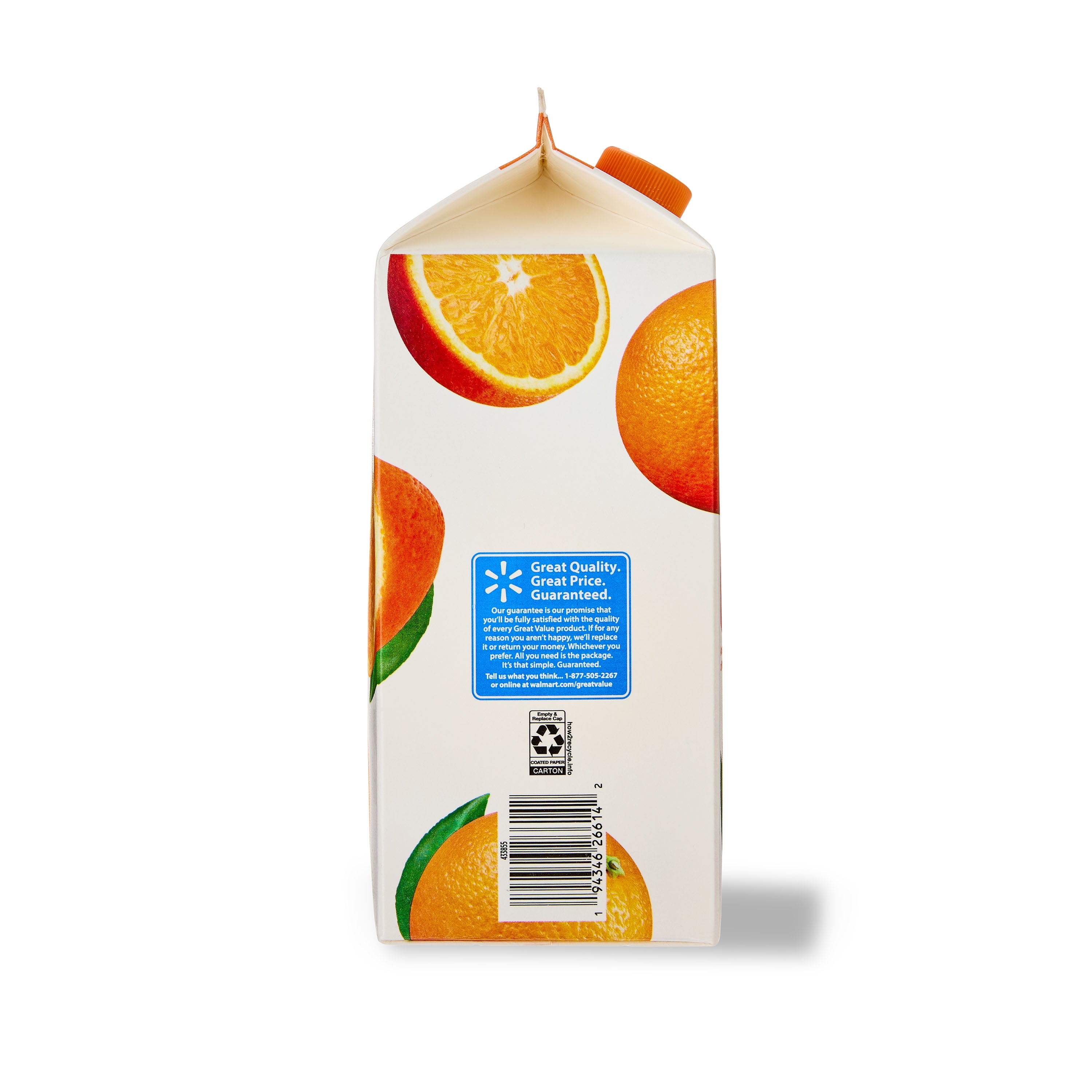Great Value 100% Orange Juice from Concentrate, No Pulp, 64 fl oz
