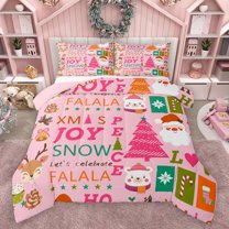 Homewish Magic Santa Claus Bedding Comforter Set, Girly Pink Xmas Tree Twin Comforter Sets, Kawaii Christmas Cartoon Reversible Bedding Set, Super Cozy Room Decor, 2-Piece