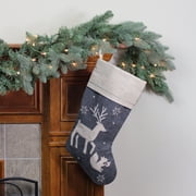 Dyno 20 Burlap Christmas Stocking with Gray Felt Animal Stencil Design and Burlap Cuff
