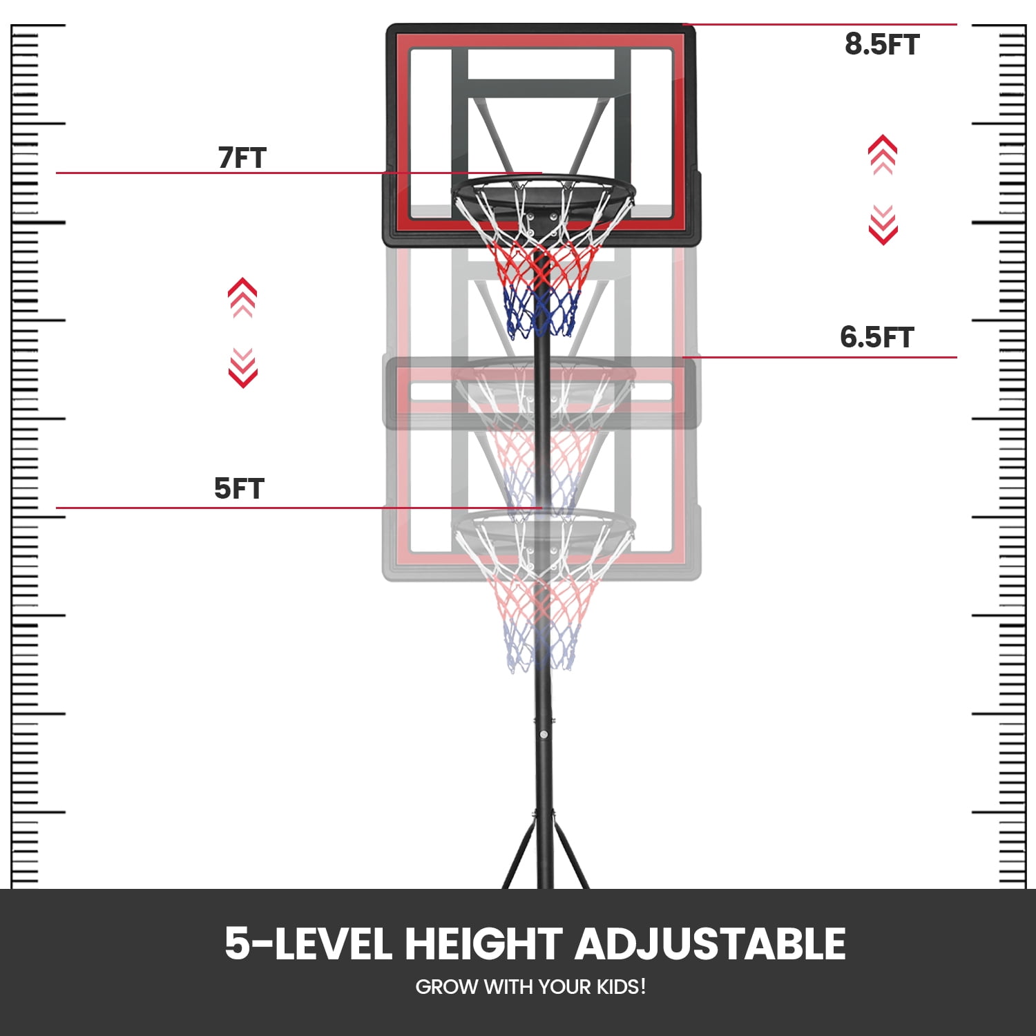 VIRNAZ 33 In. Portable Basketball Hoop & Goal for Outdoor Indoor Court ...