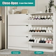 FANRAL Shoe Storage Cabinet for Entryway,White Shoe Cabinet Storage with 3 Flip Drawers,Shoe Cabinet for Entryway Slim Space,3 Tier White Shoe Cabinet Freestanding Wood Shoe Rack for Entryway,Hallway