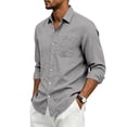 thumbnail image 3 of Havenx Linen Dress Shirts for Men Long Sleeve Button Down Dress Shirt with Pocket Collared Shirts Classic Casual Business Regular Fit Top,Gray S, 3 of 5