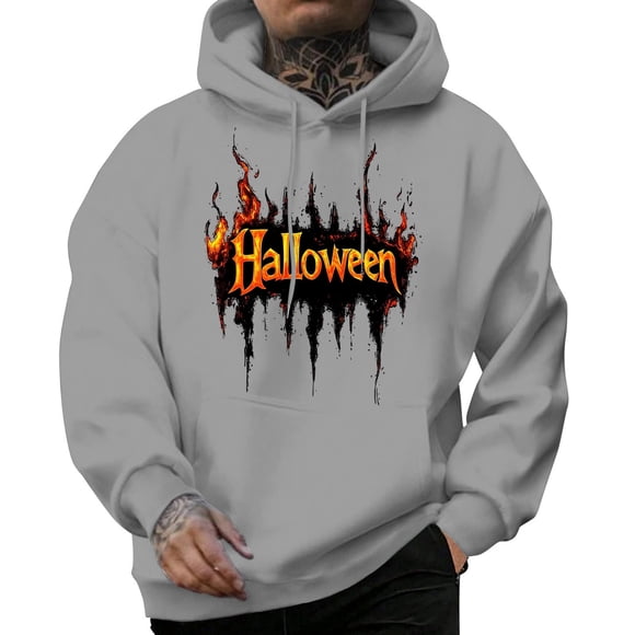 Men's Winter Casual Fashion Halloween Print Loose Sporty Trend Long Sleeved Hooded Sweatshirt