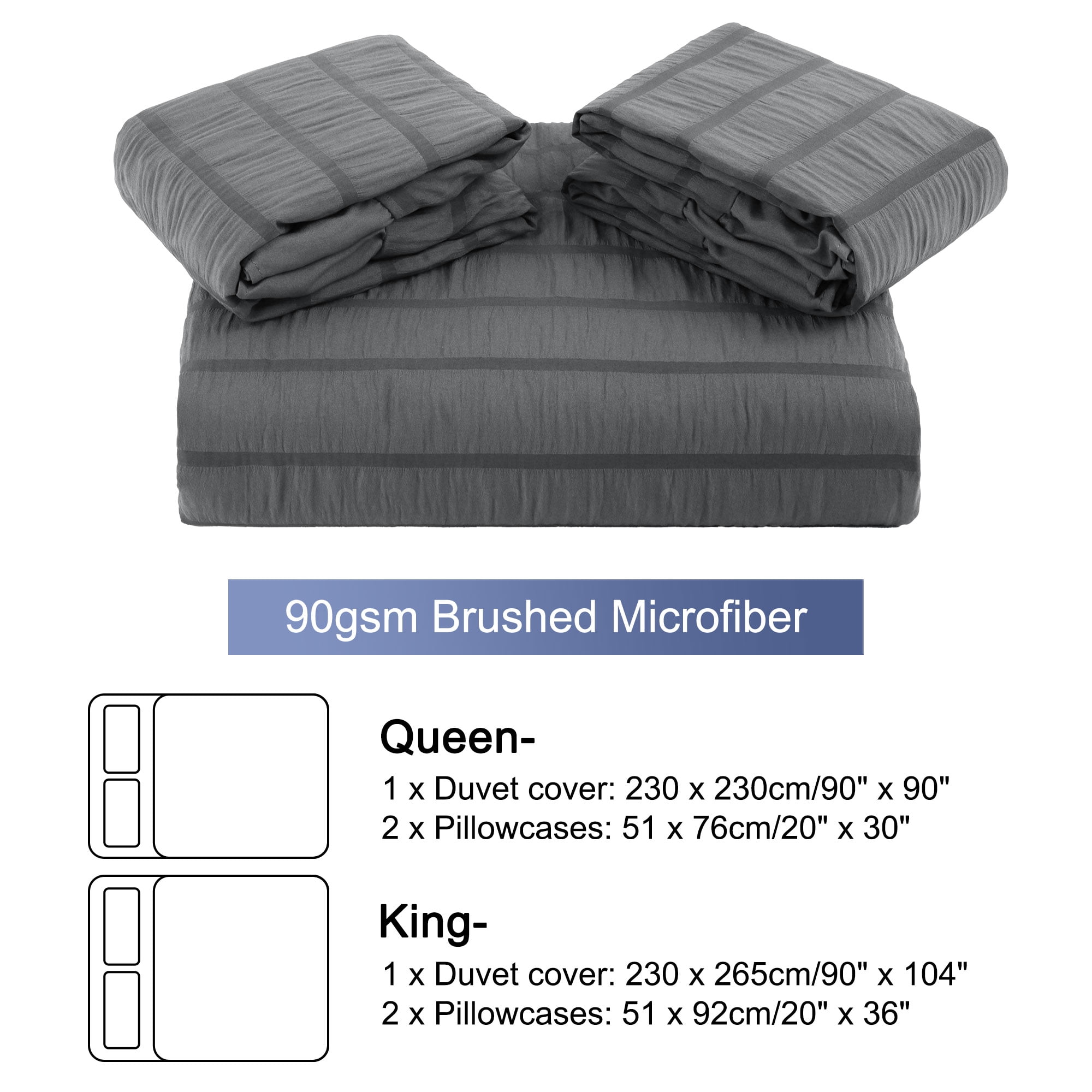 Unique Bargains Microfiber 3 Pieces Seersucker Duvet Cover Set King Dark Grey