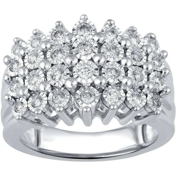 Arista 1/2 ct Round White Diamond Women's Pyramid Ring with Miracle Plate in Sterling Silver(I-J, I2-I3)
