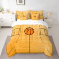 thumbnail image 2 of Manfei Cartoon Orange Basketball Bedding Comforter Set 7pcs, Chic Stripes Lines Queen Bedding Sets, Sports Theme Reversible Queen Sheet Sets, Microfiber Bedroom Decor, 2 of 7