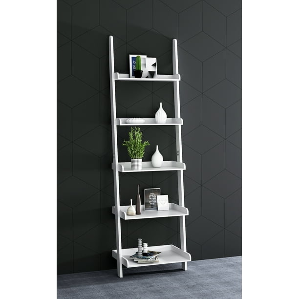 5 Tier Leaning Wall Bookcase Shelf In White Walmart Com Walmart Com