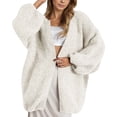 thumbnail image 2 of Cardigan Sweaters for Women Fall Winter Long Lantern Sleeve Loose Casual Open Front Fuzzy Sweater Coats Outerwear, 2 of 5