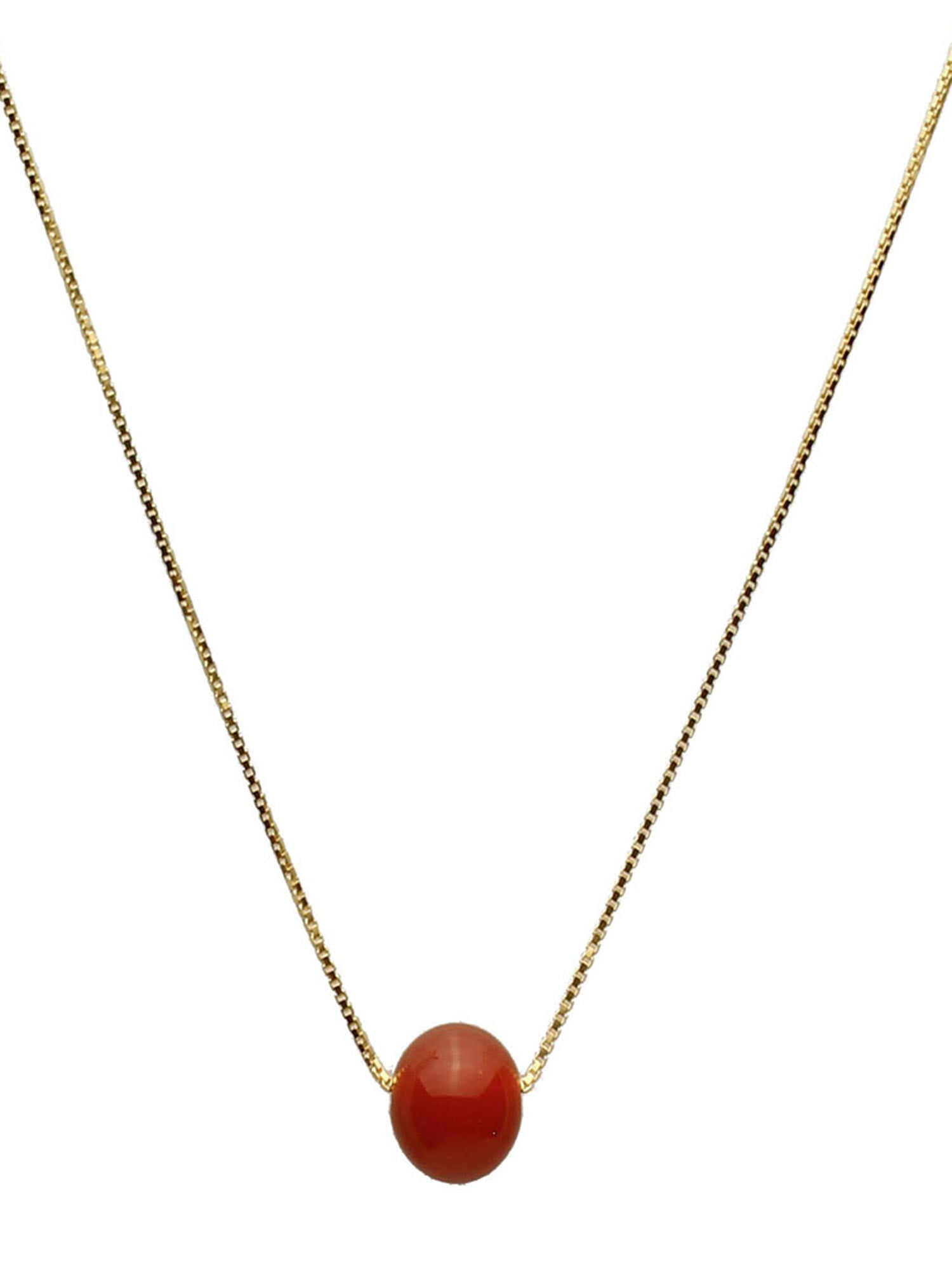 10mm Carnelian Stone Station 18KT Gold-Flashed Sterling Silver Box Chain Necklace Adjustable 20+2 