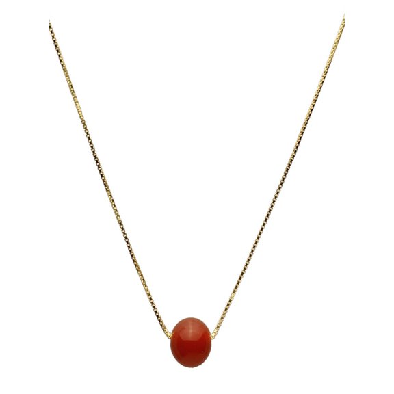 10mm Carnelian Stone Station 18KT Gold-Flashed Sterling Silver Box Chain Necklace Adjustable 16" 2"