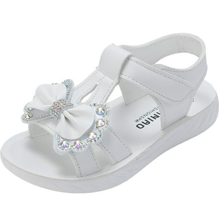 Meresysid Toddler Kids Girls Summer New Princess Shoes Bow Open-toe Rhinestone Beach Sandals Beige