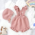 thumbnail image 2 of Generic Knitted Sweater for Children Girls Strap Solid Knitted Ruffles Sweater Baby Jumpsuit Romper with Hat Outfits Clothes Set Cute Knit Oversized Sweater (Pink,3-6 Months), 2 of 9