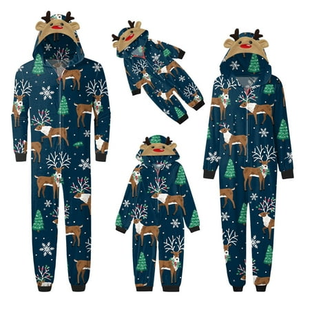 

YYDGH Matching Christmas Onesies Pajamas for Family Vacation Cute Elk Print One-Piece Pajamas Xmas Hooded Sleepwear Nightwear