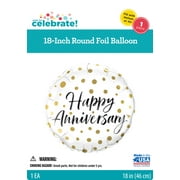 Way to Celebrate 18" Happy Anniversary White  Foil Balloon with Gold Dots, All Ages