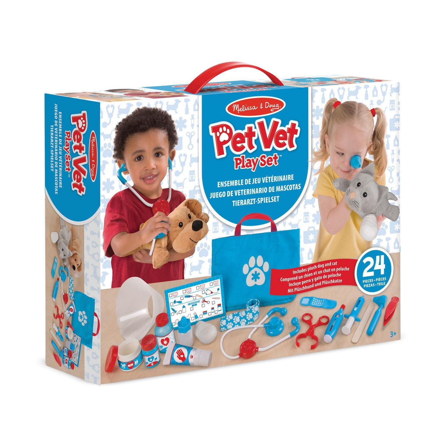 Melissa & Doug Examine & Treat Pet Vet Play Set with 2 Plush Animals (24 pcs)