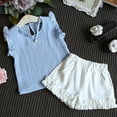 thumbnail image 5 of NAISIBABY Girl's Outfits 2-Piece, Sleeveless Pearl Tops and Ruffles Shorts Summer Fashion Sets Clothes Blue 6-7T, 5 of 8