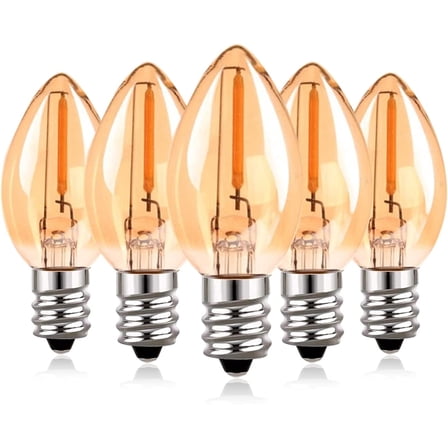 C7 LED Bulb, 0.5W Light Candle Bulbs, Amber Glow 5w Incandescent Replacements E12 Candelabra Base led Filament Night Bulb Ultra Warm White 2200K Decorative String Edison Lamp Non-Dimmable 5 Pack
