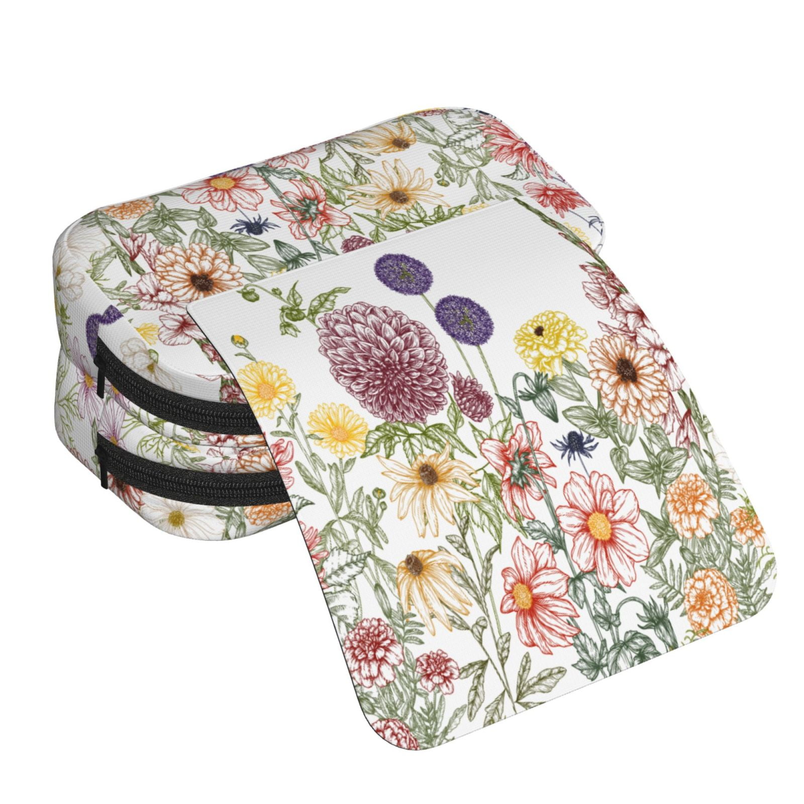 Rateoe Autumn Garden Pattern Double Clamshell Pen Case, Storage Organizer with Two Zipper Compartments– Holds Up to 50 Pencils & Pens
