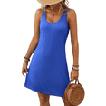 thumbnail image 3 of Vestidos de Verano para Mujer 2025, Informales, Holgados, Sin Mangas, con Ojales y Tirantes Finos. Azul Real M, 3 of 9