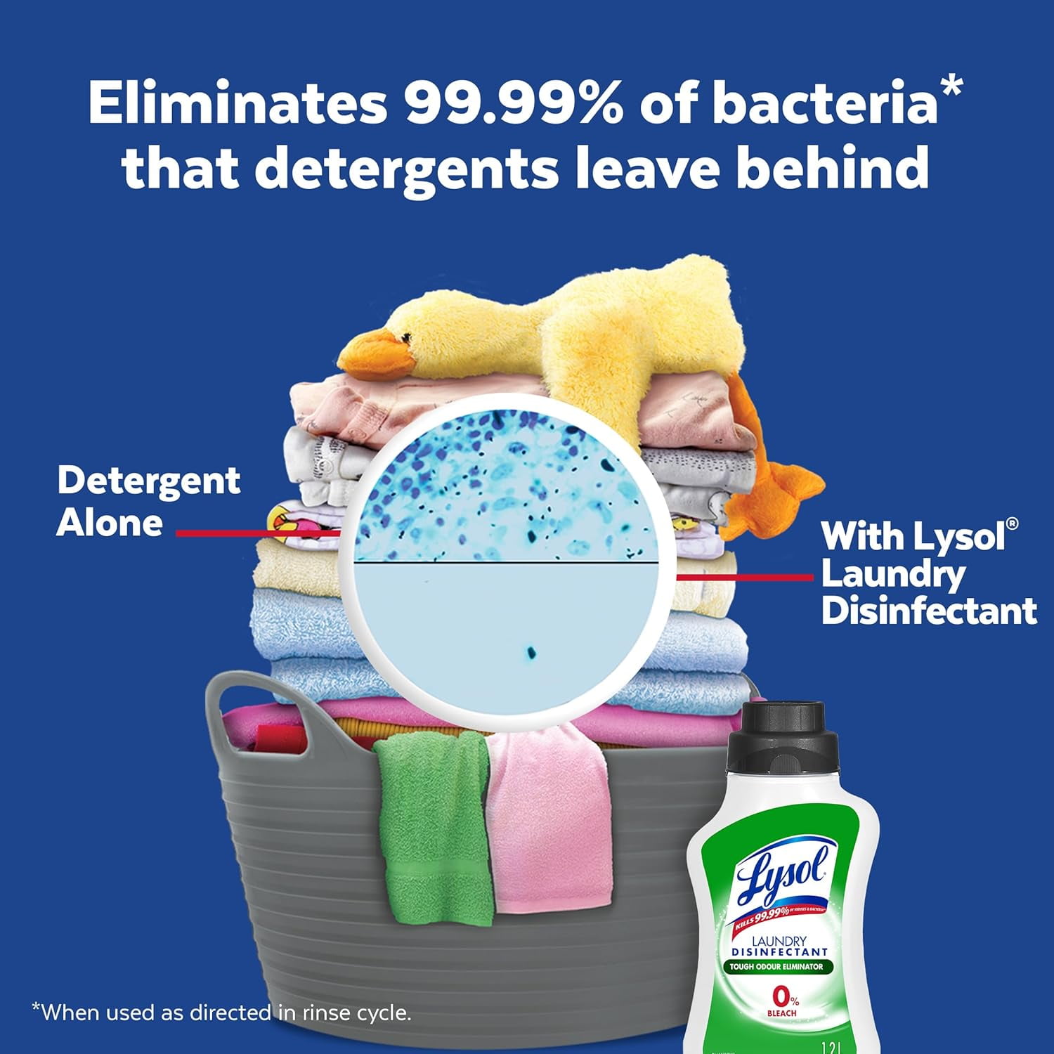 Lysol Désinfectant pour lessive, éliminateur d'odeurs, 0 % d'eau de Javel, élimine les germes que les détergents peuvent laisser derrière eux, 1.2 l