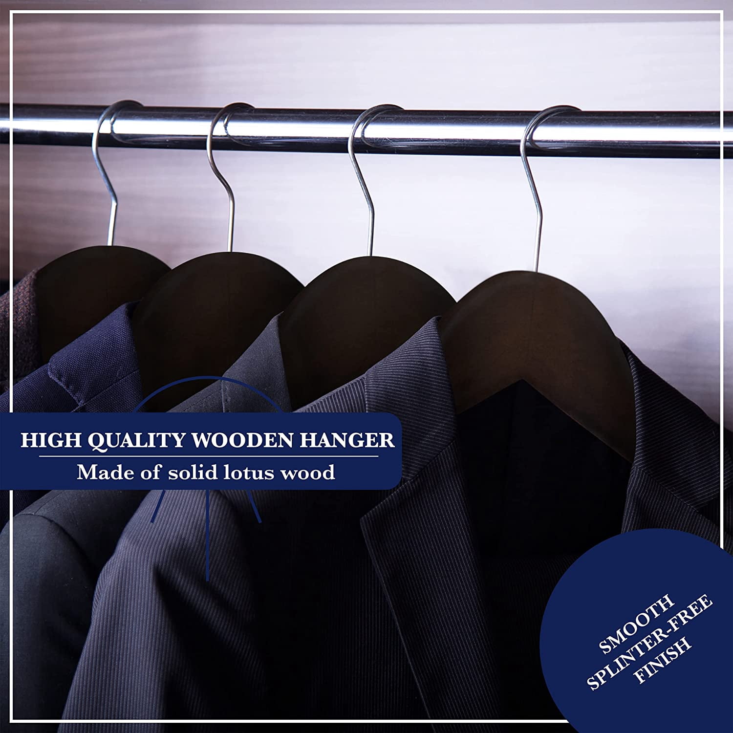 Wooden Hangers - Non Slip Luxury Natural Lotus Wood & Velvet Suit & Pants Hangers - 360 Rotating Hooks