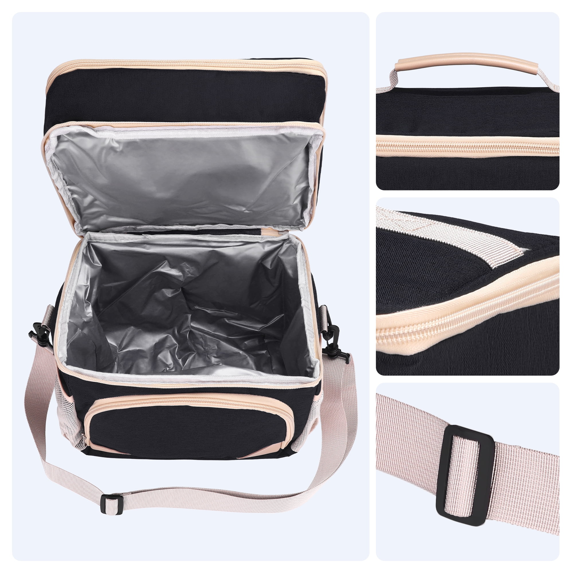Unique Bargains Reusable Lunch Bag Insulated Lunch Bag Leakproof Lunch Box Black
