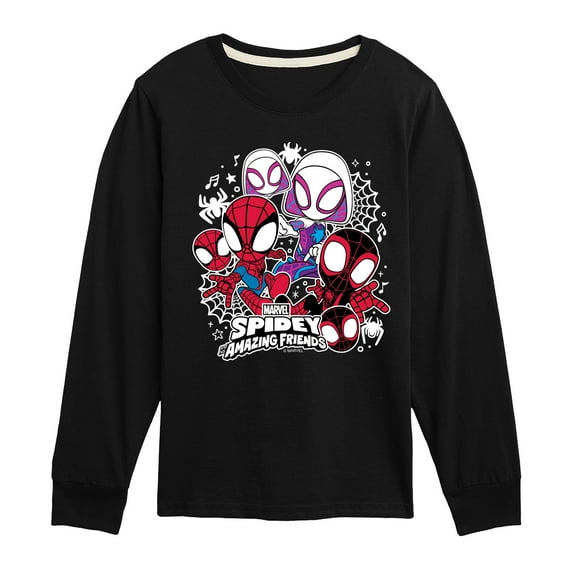 Marvel Spider-Man And His Amazing Friends - Spidey Friends Stickers - Toddler And Youth Long Sleeve Tee