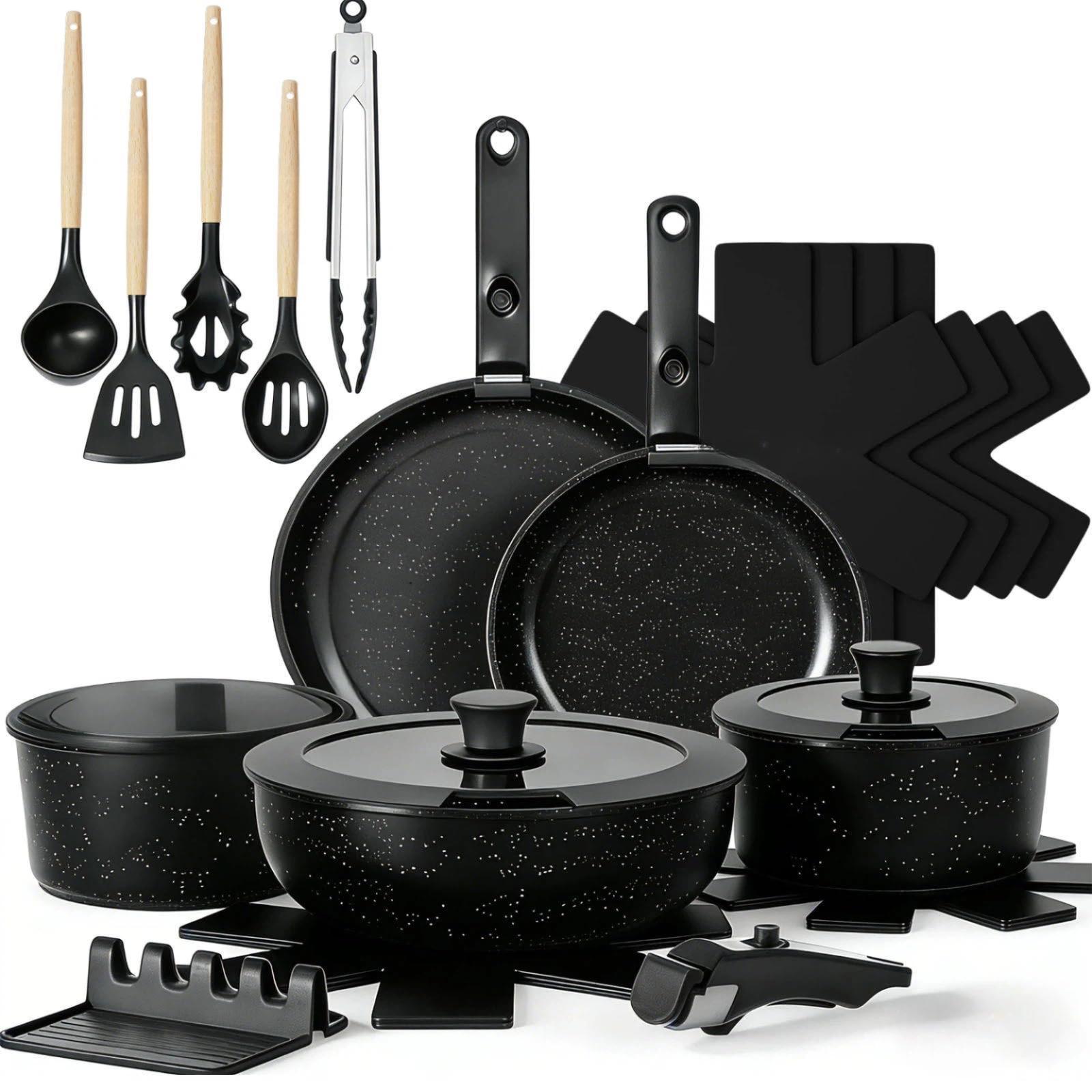 Non Stick Cookware Set Black Induction RV Kitchen Cooking