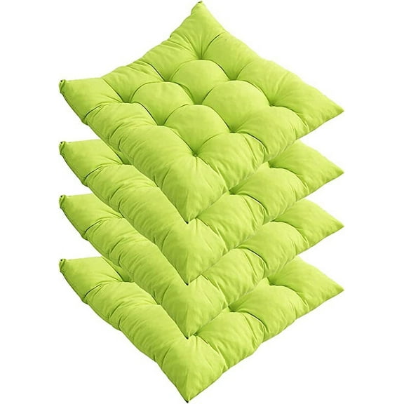 Firefly Hope Set of 4 15.75*15.75in Square Dining Chair Cushions with Ties, Soft Non-Slip Seat Pads for Kitchen, Office, Living Room & Patio Furniture, Light Green