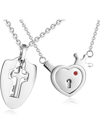 Uloveido Gold Plated Crown Love Heart Lock & Shield Key Pendant Necklace  Set Charms His and Hers Couples Jewelry Y844 