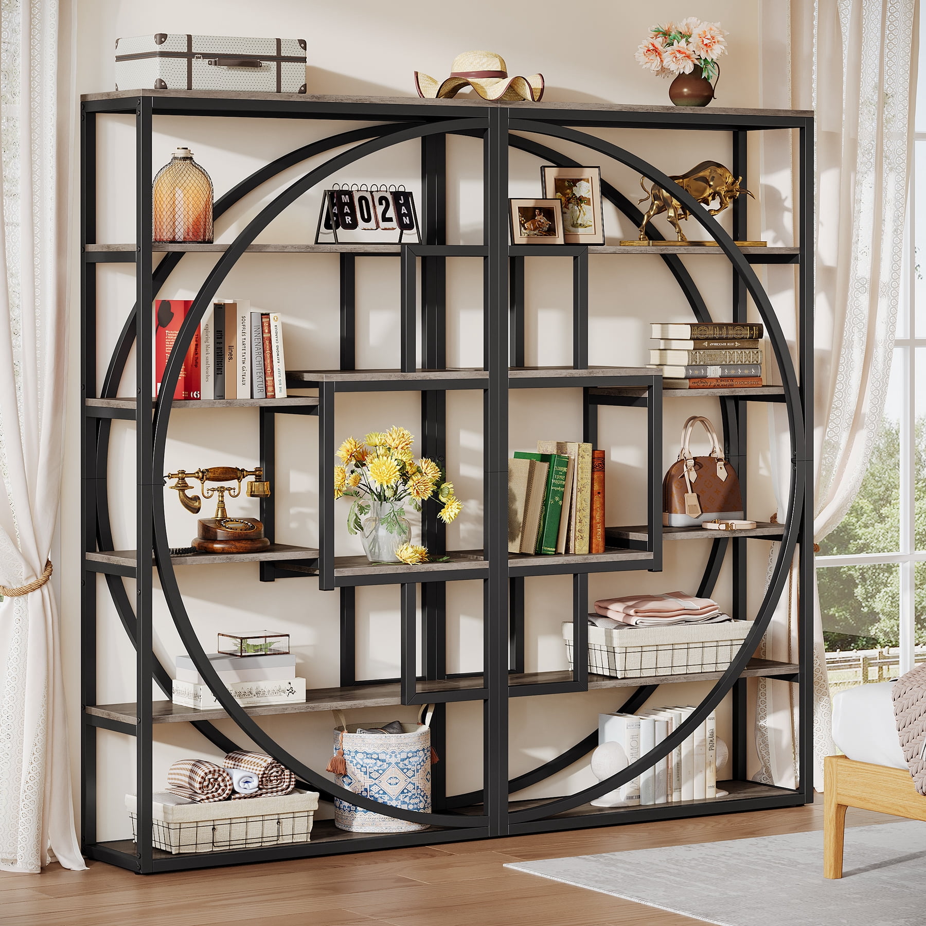 Tribesigns 70.8" Tall Industrial Bookshelf, 5-Tier Displaying Bookcases with 8 Open Storage Shelf for Home Office, Living Room, Bedroom, Gray