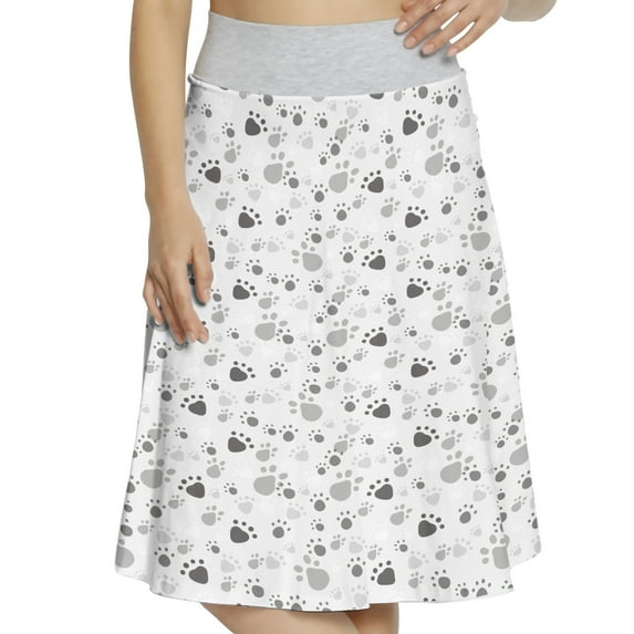 Women's Grey Footprints Paw Traces Pet Cats A-line Printed Skirt Casual Wear, XL, Pale Grey Charcoal Grey, by Ambesonne