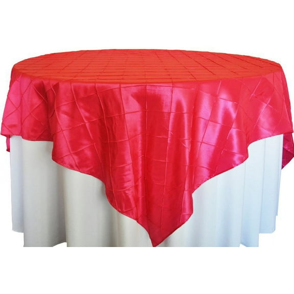 Wedding Linens Inc. 85" x85'' Square Pintuck Taffeta Seamless Linen Table overlay for Party Wedding Reception Catering Dining Home Table overlay Linens - Fuchsia