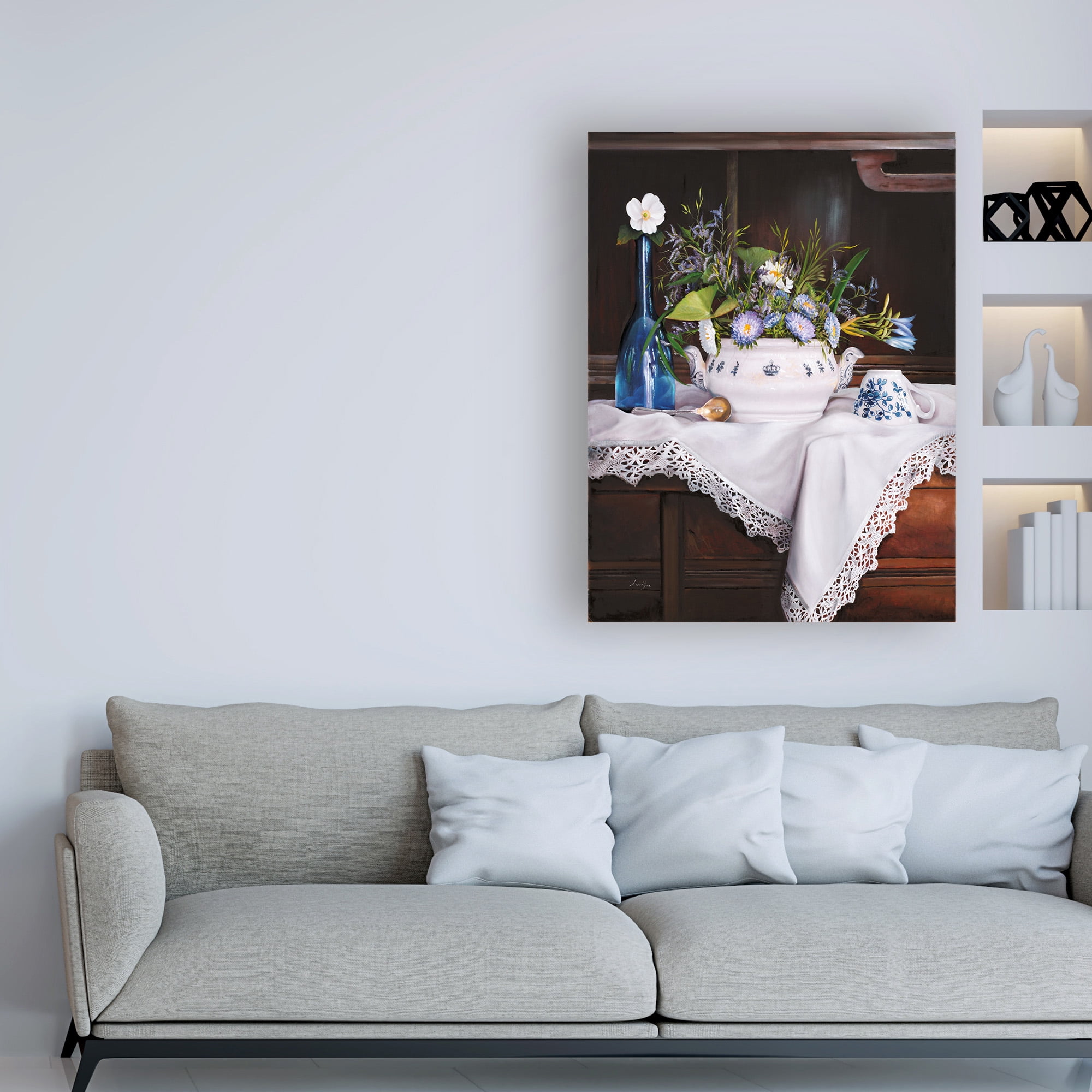 Trademark Fine Art 'Afternoon Tea con Bottiglia Blu' Canvas Art by Danka Weitzen