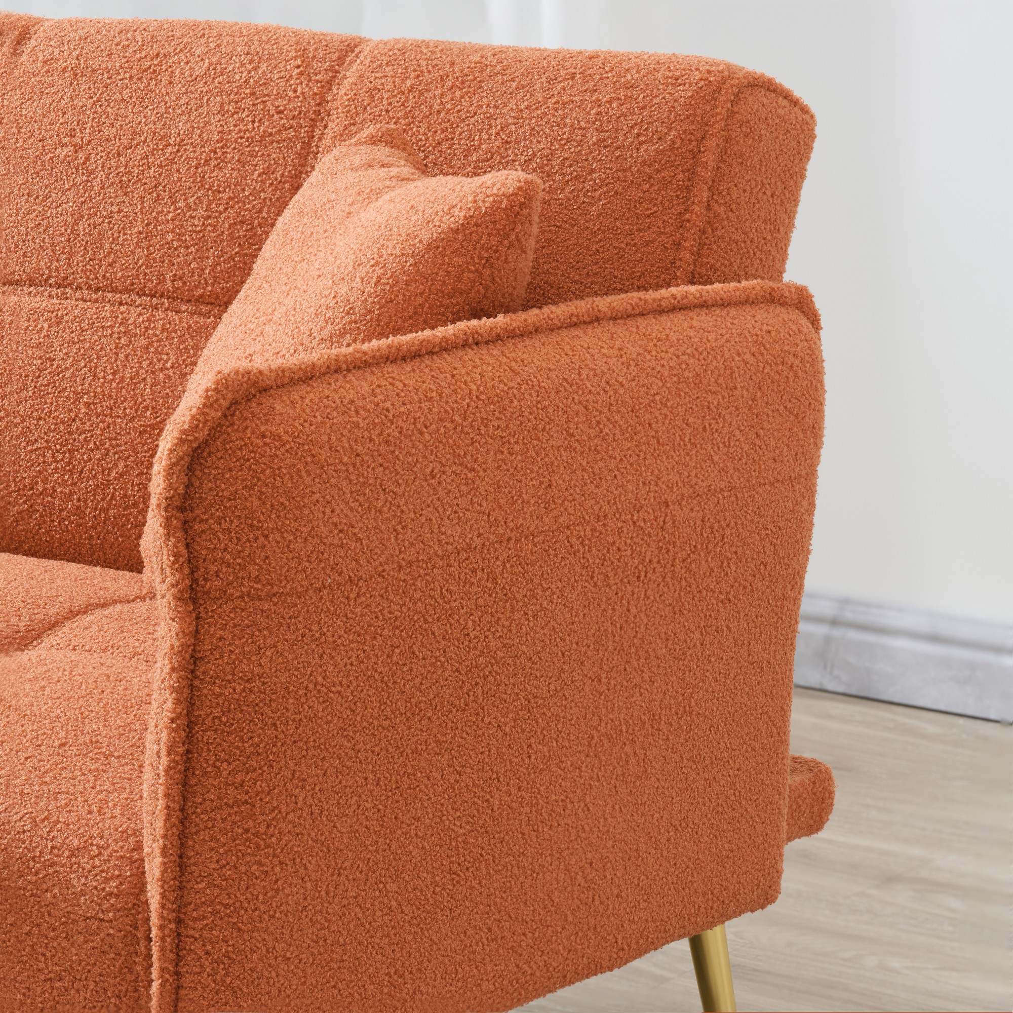 Futon Sofa Bed,Convertible Double Sofa Bed with Folding Armrests for Living Rooms and Small Spaces,Orange