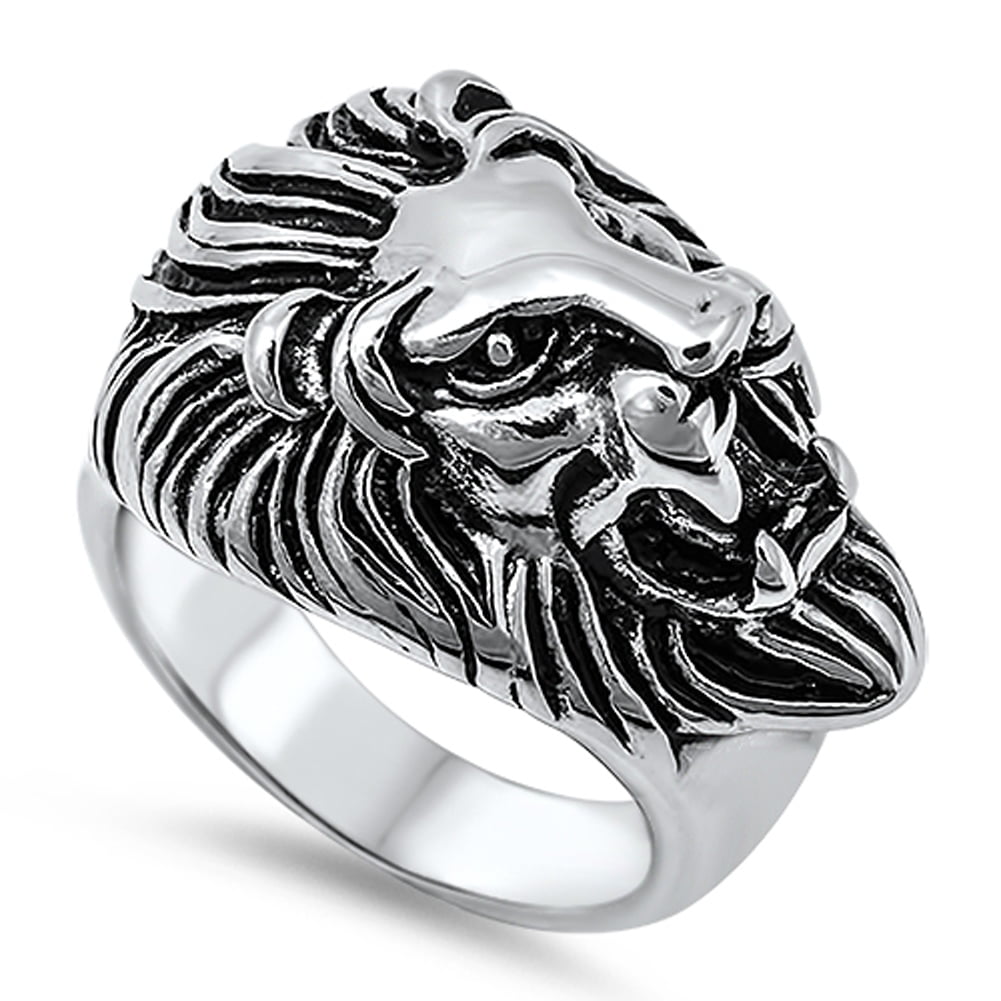 Men's 316L Stainless Steel Silver Lion Head Ring Size 8 9 10 11 12 13 14 15 16 