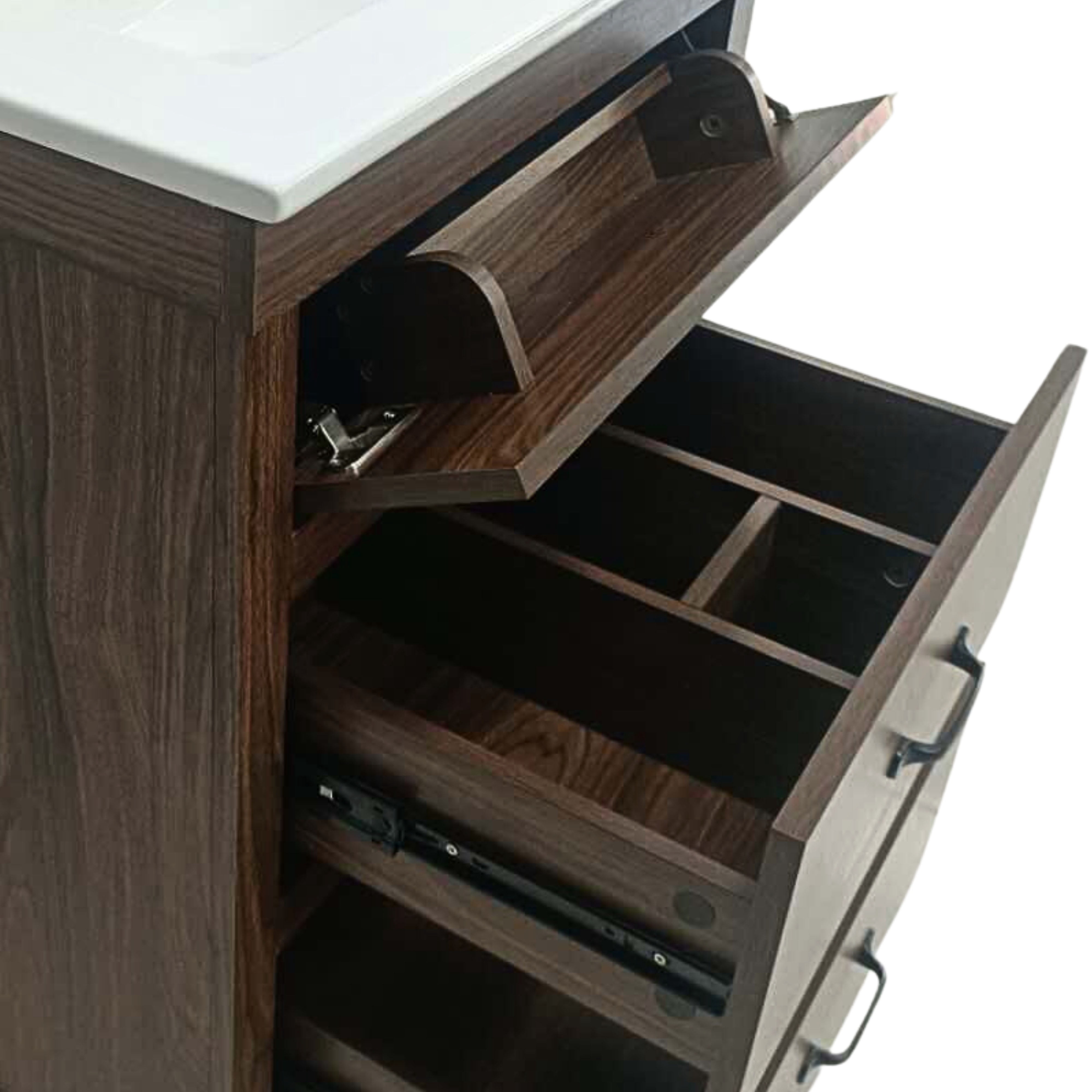 Teamson Home Donovan 24" Single Bathroom Vanity with Integrated Square Sink and Two Drawers, Walnut