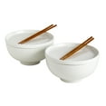 thumbnail image 4 of Infuse 8 Piece Ceramic Ramen Bowl Set with Chopsticks and Trivets/Lids, White, 4 of 5