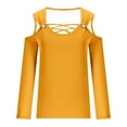 thumbnail image 5 of Tao Tao Womens Cold Shoulder Tops and Blouses, Long Sleeve Shirts Criss Cross Scoop Neck Tops Fall Clohtes 2025 Trendy Yellow L, 5 of 5