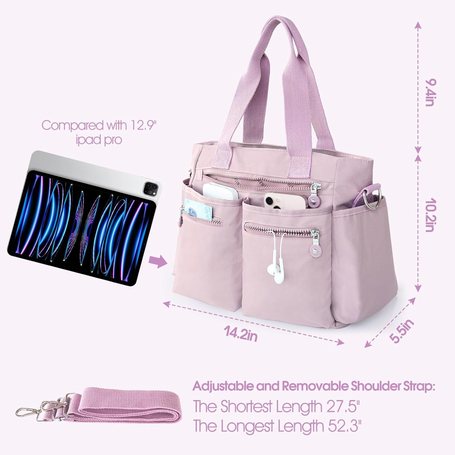 Canvas Tote Bag with Multi Zipper Pockets Crossbody Tote Bag for Women Large Shoulder Handbag Tote Bag with Compartments