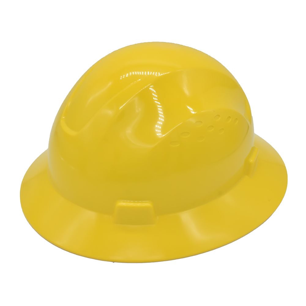Interstate Safety 40408 Snap Lock 4 Point Ratchet Suspension Full Brim Hard Hat / Safety Helmet - 6-1/2 Inch to 8 Inch Heads - Yellow Color