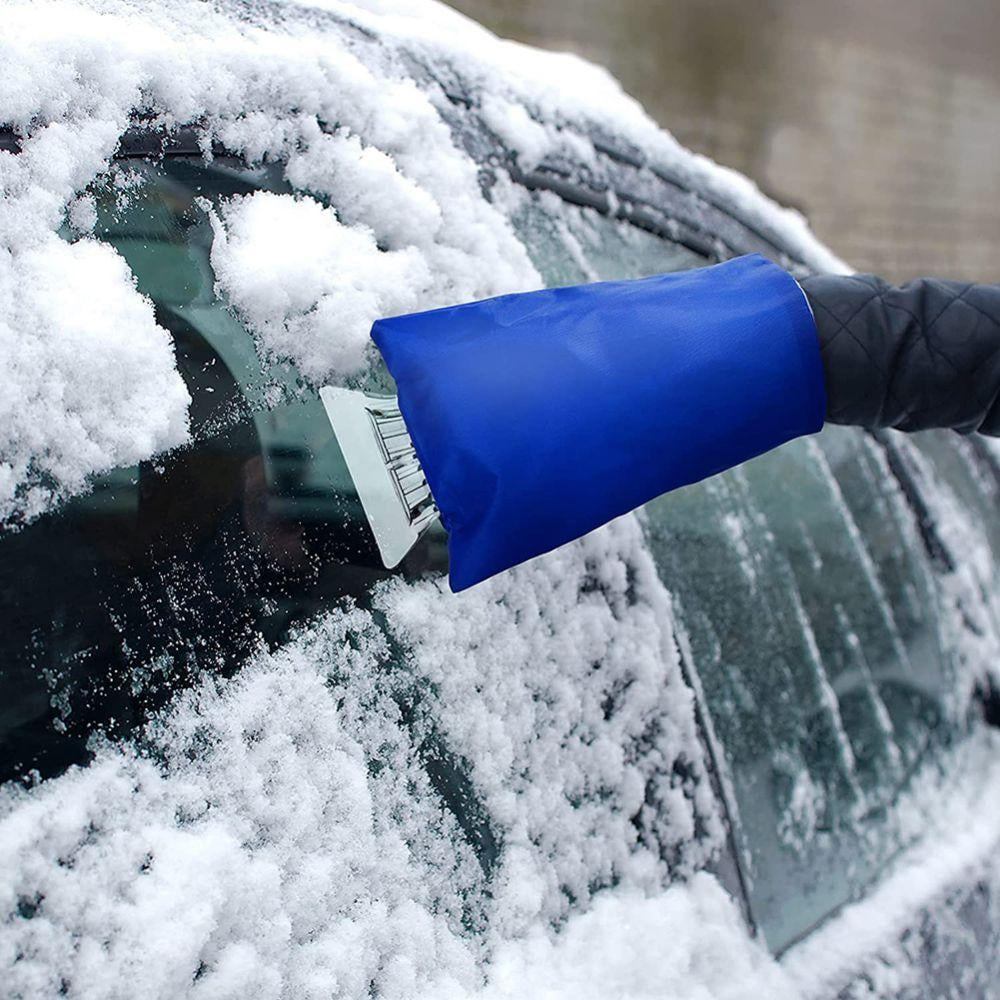 LLOP Ice Scraper Mitt for Car Windshield Snow Scrapers with Waterproof Glove Lined of Thick Fleece Blue 